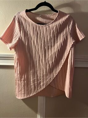 Women’s Pink Short-Sleeve Pleated Wrap-Front Top